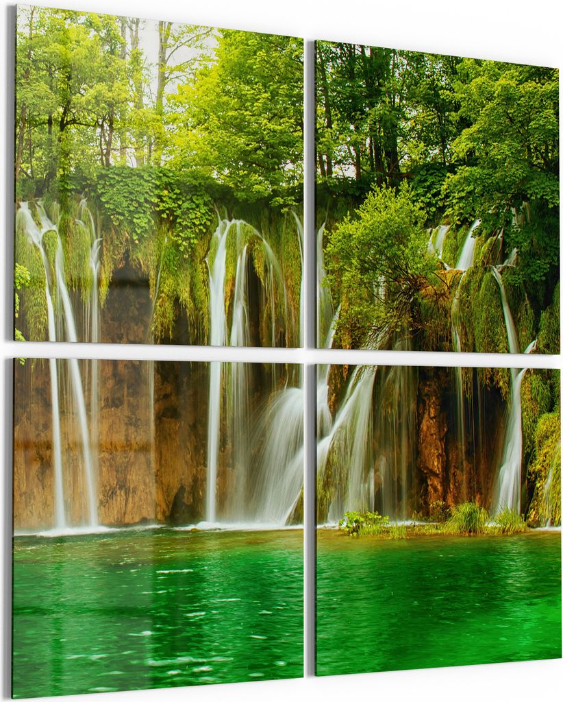 DEQORI Glasbild Echtglas 4x50x50 cm 'Grüner Wasserfall' Wandbilder XXL groß