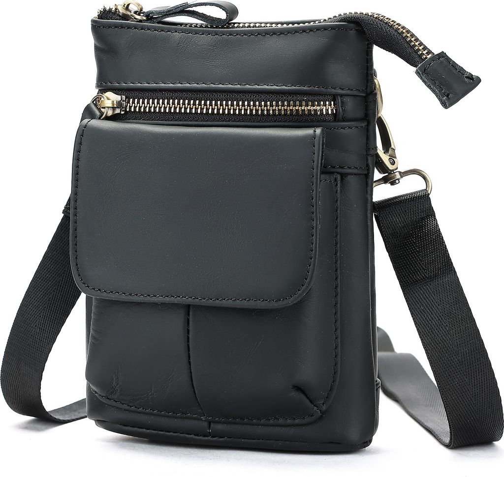 INF Echte Leder Umhängetasche für Herren Schwarz