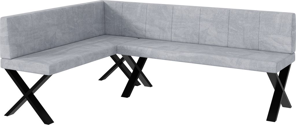 MEBLINI Eckbank für Esszimmer - Küchenbank - Essecke - Sitzecke Küche - PETER - X-Beine 142x196x87cm Links - Hellgrau Samt