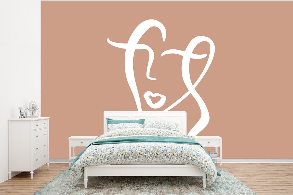 MuchoWow Fototapete für Wohnzimmer oder Schlafzimmer Wandtapete Vinyl Motivtapete Frau - Gesicht - Abstrakt - 375x280 cm - Schlafzimmer tapete