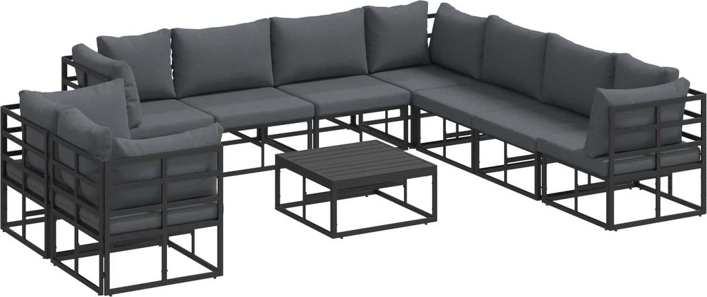 Gartensofa-set mit Kissen 10 pcs Schwarz Aluminium