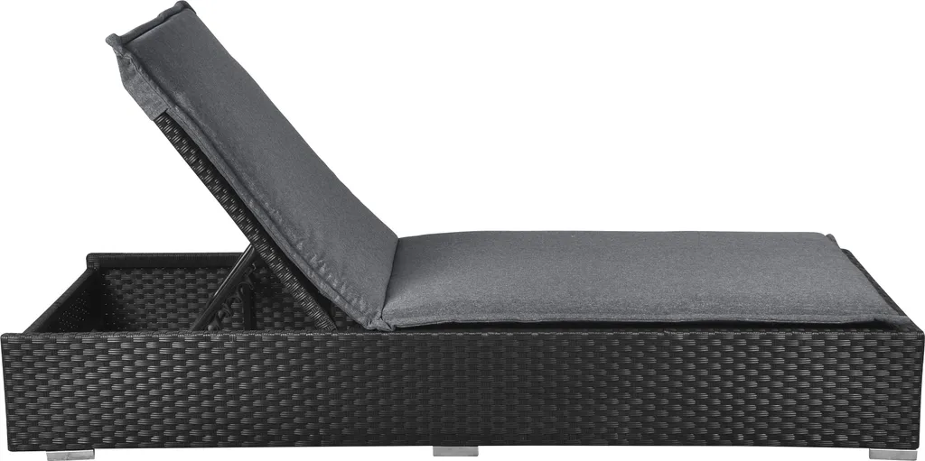 Gida Salon de Jardin Transat Noir et Gris avec Matelas d'Assise Confort
