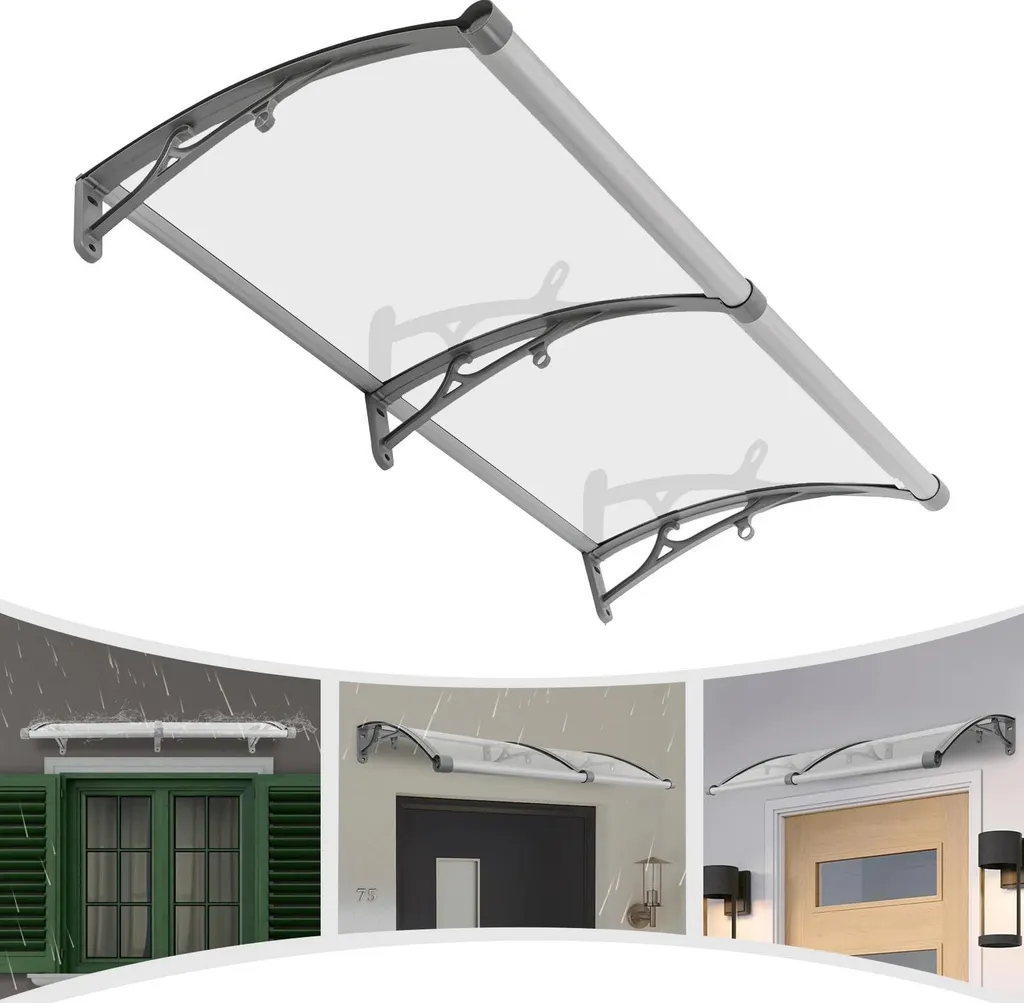 Auvent de porte 120x60 cm avec gouttière en aluminium et panneau clair