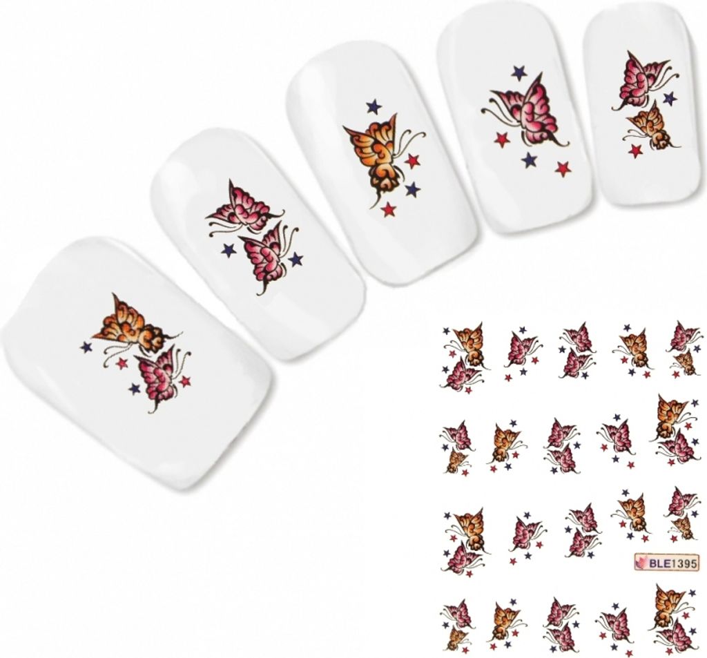 Nagel Sticker Nail Art Tattoo Gelb Rosa Schmetterling Aufkleber Neu!