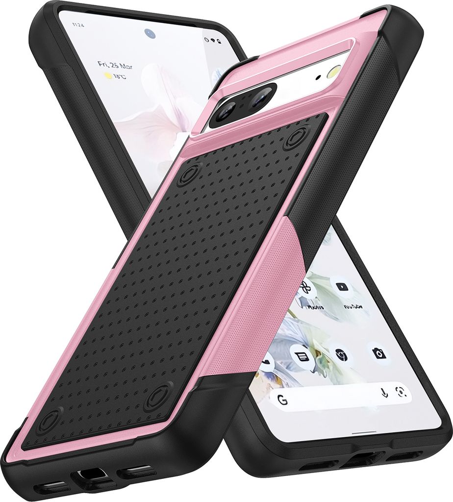 Für Google Pixel 7 Hülle Militärqualität Stoßfest Hybrid 2 in 1 Hart PC Weich TPU Handyhülle Pink Schwarz
