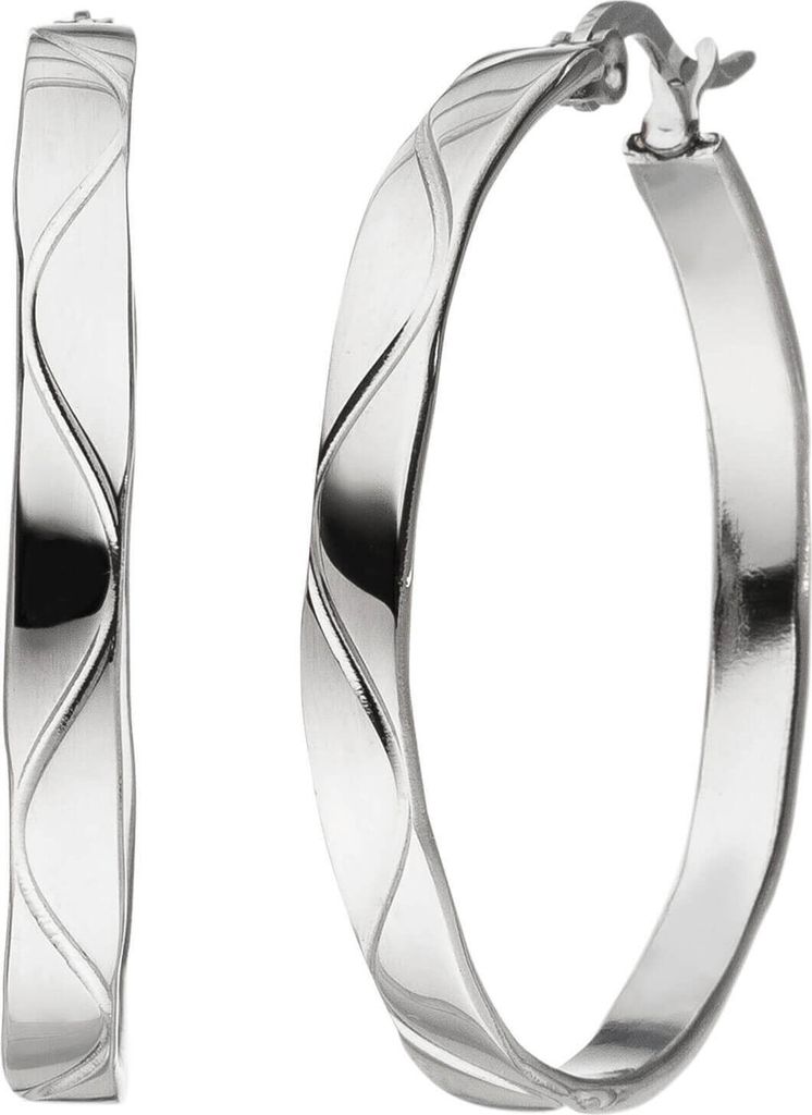 Creolen 34x3,8mm aus Edelstahl flach mit Muster Ohrringe Ohrschmuck Damen