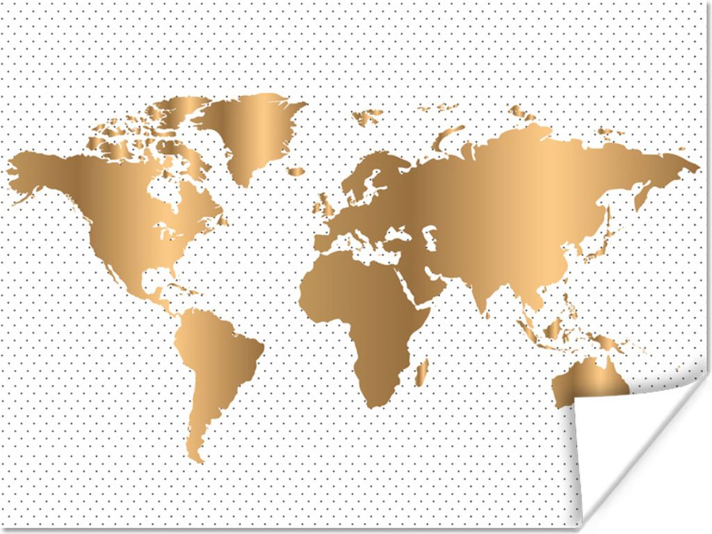 MuchoWow Poster Weltkarte - Dots - Gold 40x30 cm - Plakate für die Wände - Poster Wohnzimmer