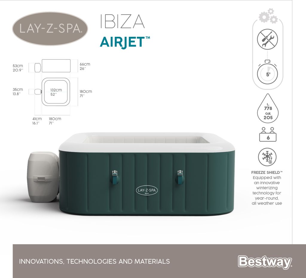 Bestway® LAY-Z-SPA® Whirlpool Ibiza AirJet™ 180 x 180 x 66 Obrázek produktu 40