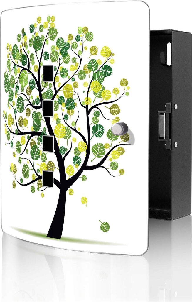 banjado Design Schlüsselkasten aus Edelstahl für 10 Schlüssel, Schlüsselschrank 24 x 21,5 x 7cm groß mit Magnetverschluss, Laubzauberbaum [BWS...