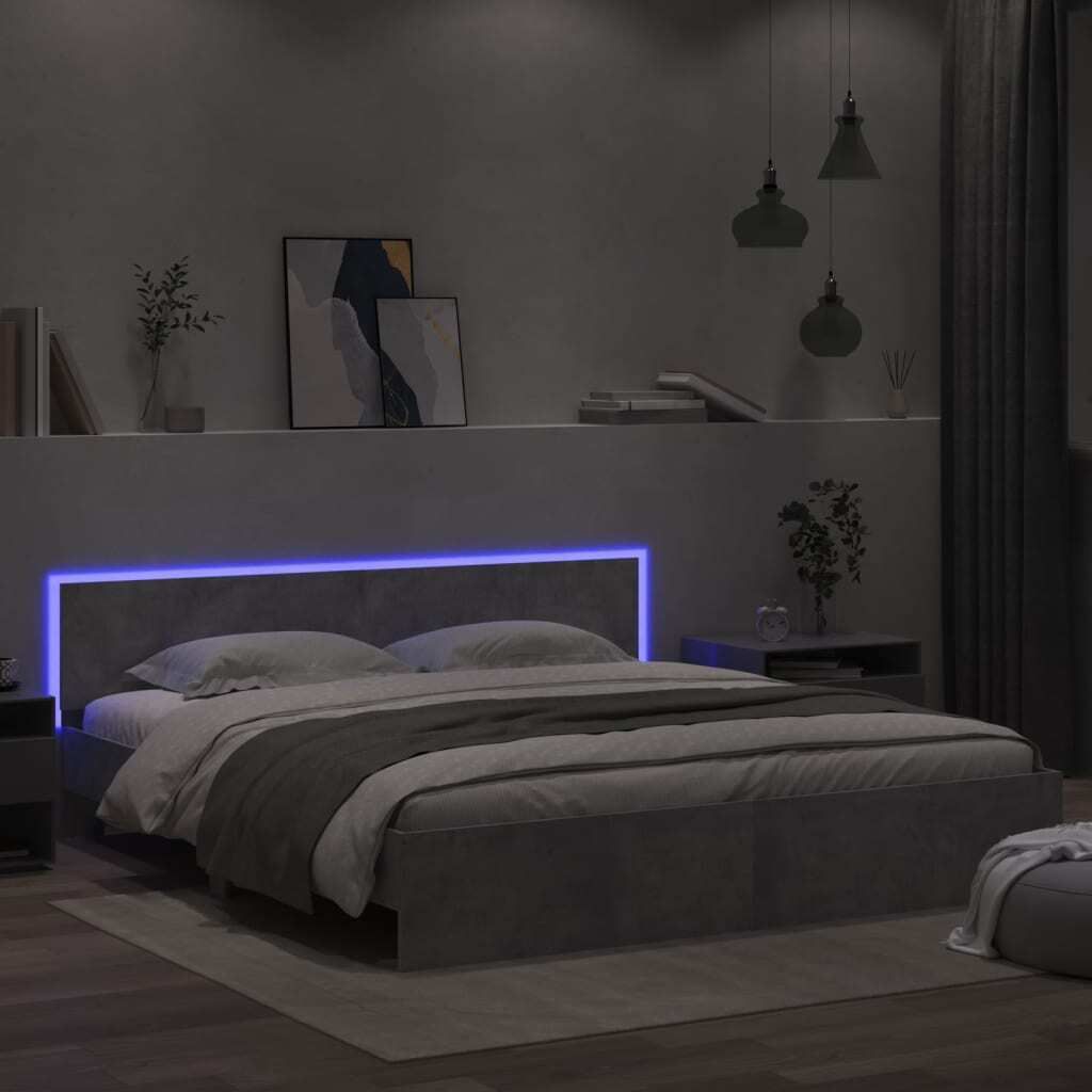 Maison Exclusive - Bettgestell mit Kopfteil und LED-Beleuchtung Betongrau