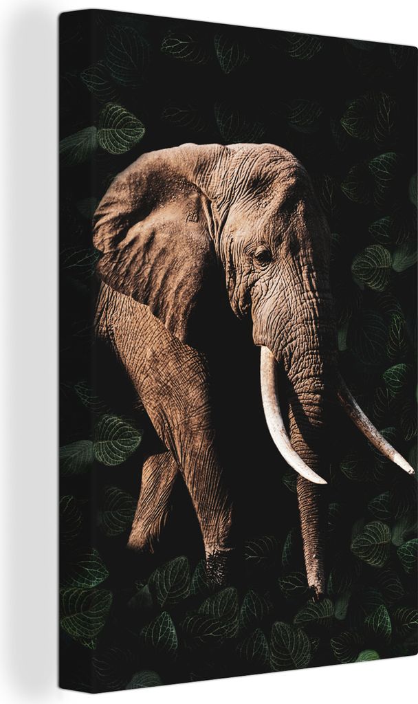 OneMillionCanvasses - Leinwandbilder - 90x140 cm, Elefant - Dschungel - Schwarz, Wandbilder Kunstdruck Wanddekoration - Wandschmucke - Schlafzimmer