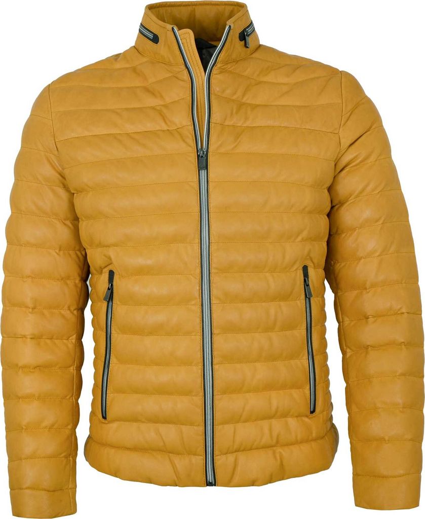 Milestone - Herren Lederjacke Steppjacke Lammnappa gebranntes gelb : 60