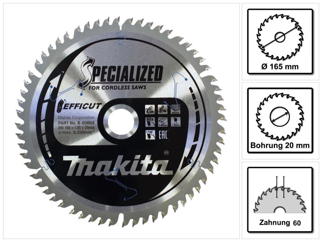 Makita B-69864 Sega EFFICUT 165x20x60Z Immagine del prodotto 