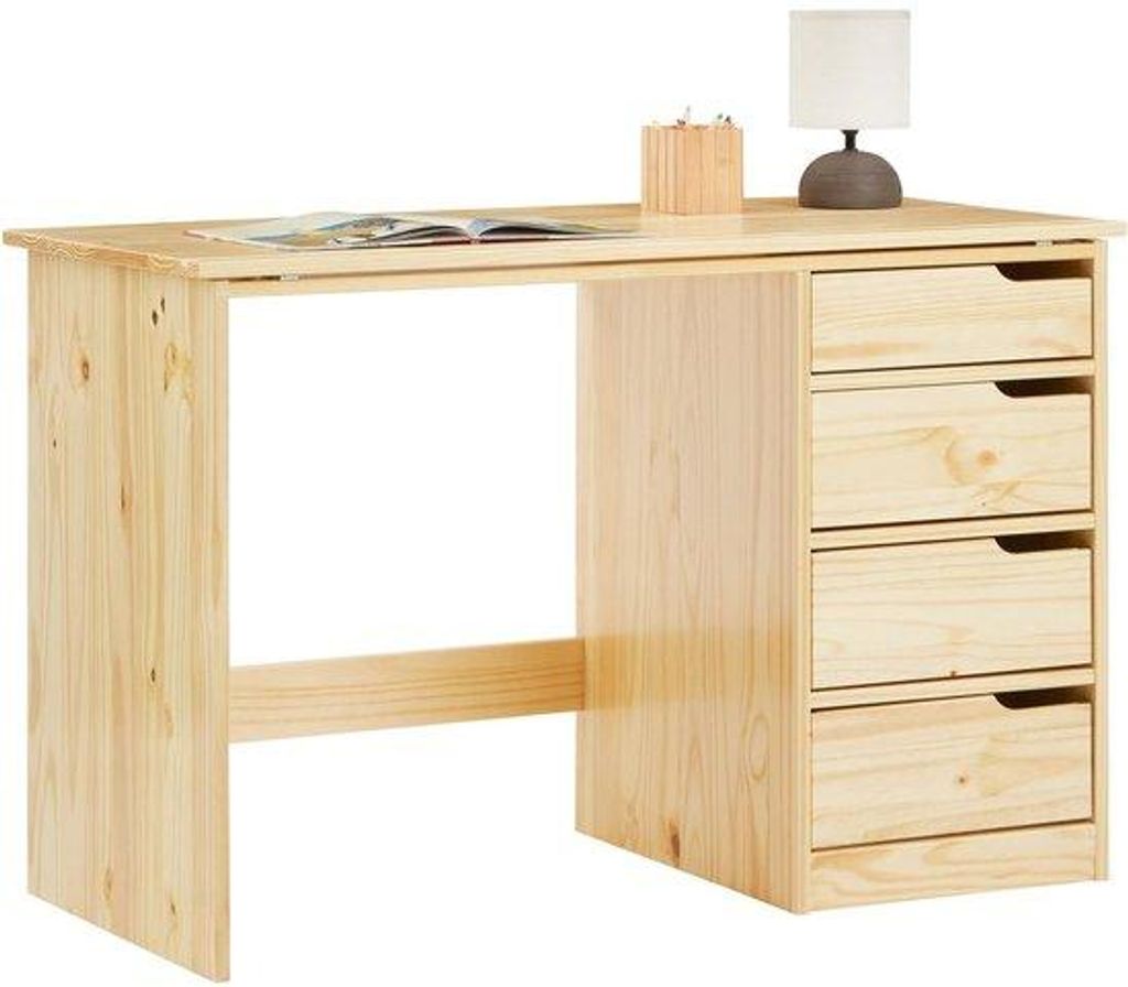 Kinderbüro mit verstellbarem Holztisch und vier Schubladen aus Eichenholz
