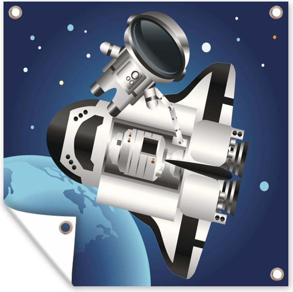 MuchoWow 100x100 cm Outdoor-Poster Gartendeko Sichtschutz Garten Poster für den Garten Eine Illustration einer Raumfähre im Weltraum