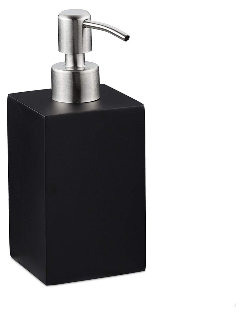 2 x Seifenspender 300 ml, nachfüllbar, Bad, Küche, Flüssigseifenspender eckig, Polyresin, Edelstahlpumpe, schwarz