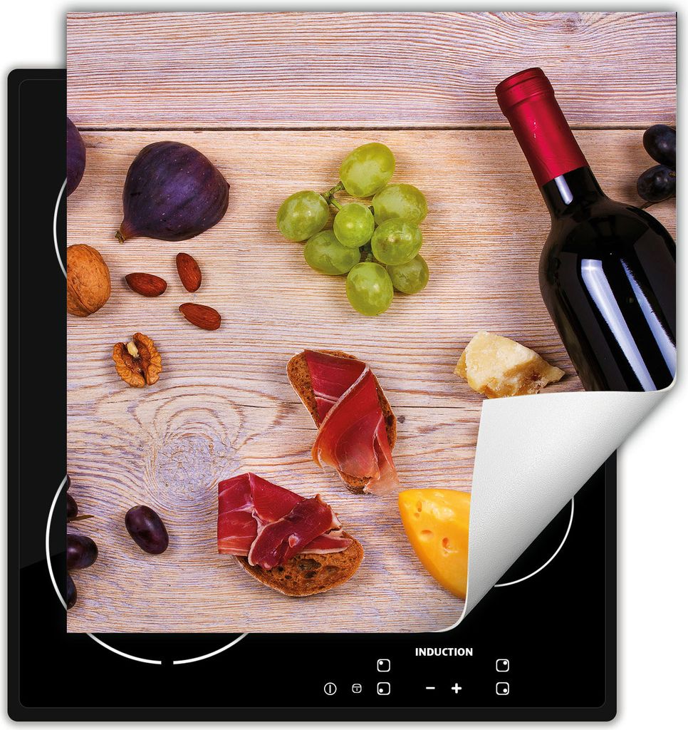 DarHaus Herdabdeckplatte 50x52 cm Anti Rutsch Matte Aufrollbar, Wein - Holz