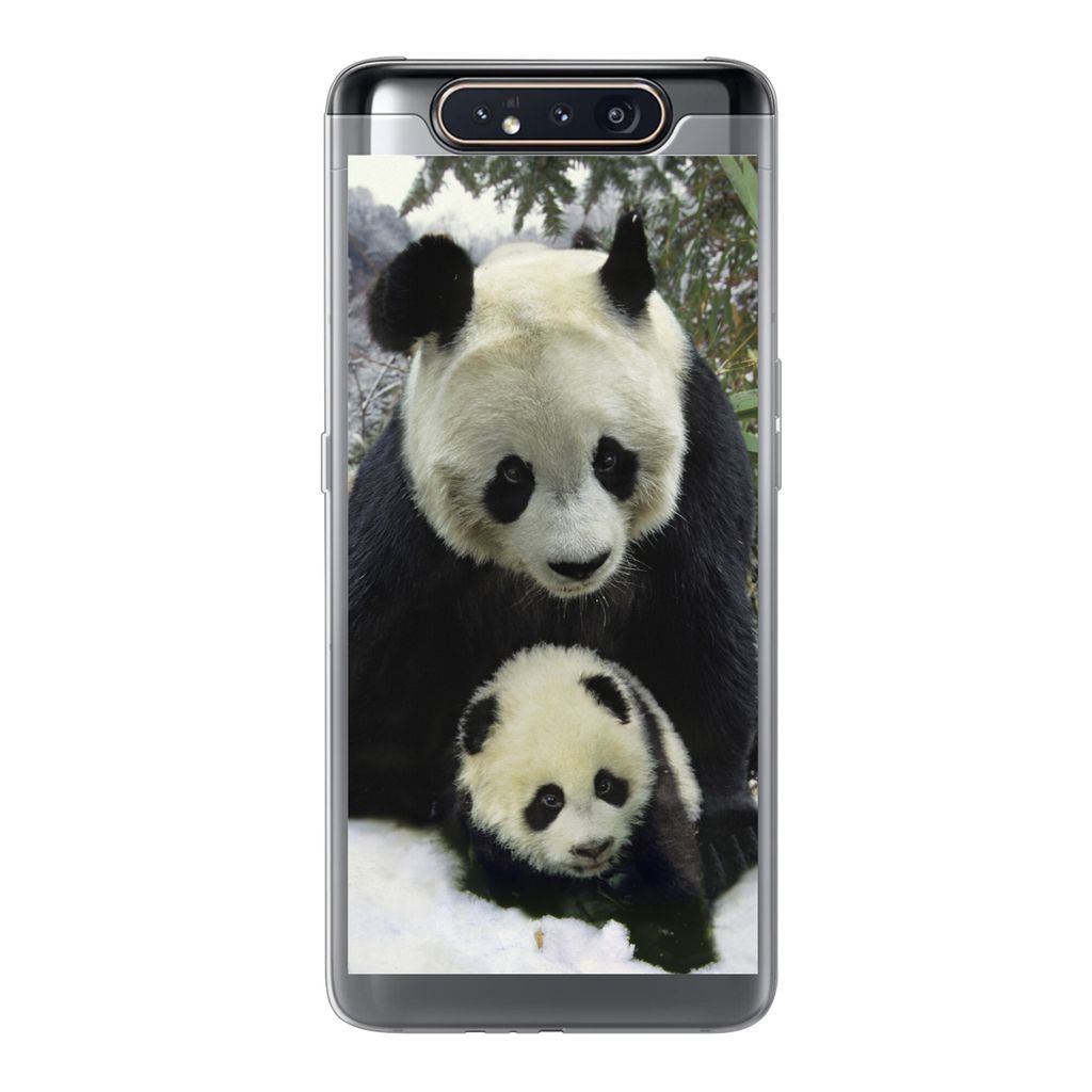 MuchoWow Handyhülle Schutzhülle Hülle für Samsung Galaxy A80 Panda - Jungtier - Schnee Silikon Softcase Handy Hülle - Schutzdeckel