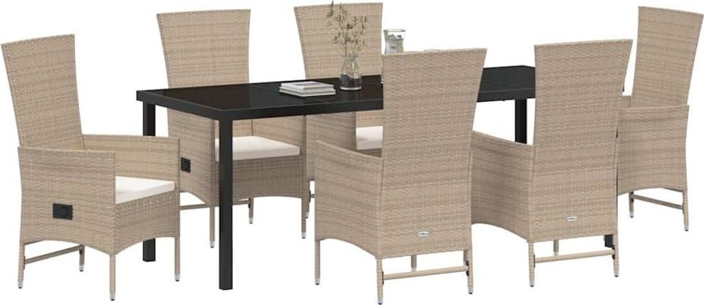 Garten Essgruppe mit Kissen 7 pcs Beige Poly-Rattan