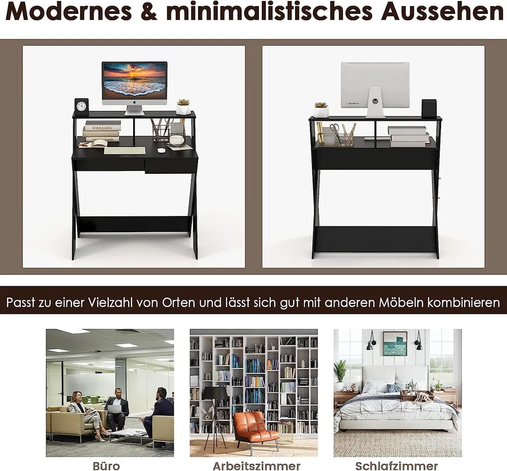 Bureau stable anti-fatigue avec rehausse écran pour petits bureaux