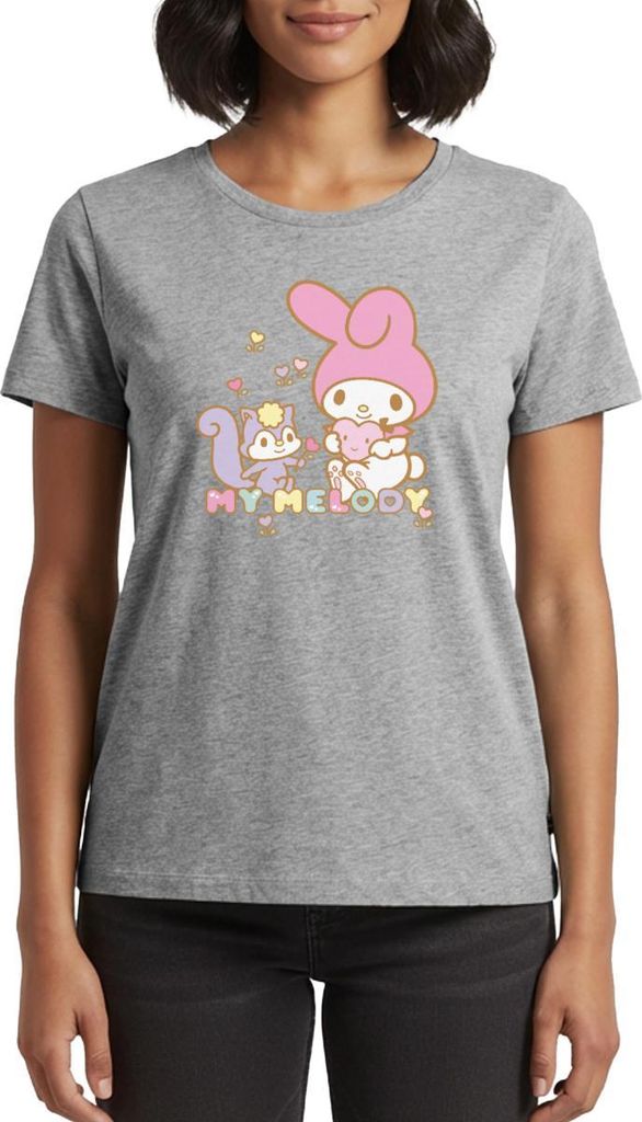 Spreadshirt My Melody Pflückt Mit Risu Herzblümchen Frauen Premium T-Shirt, M, Grau meliert