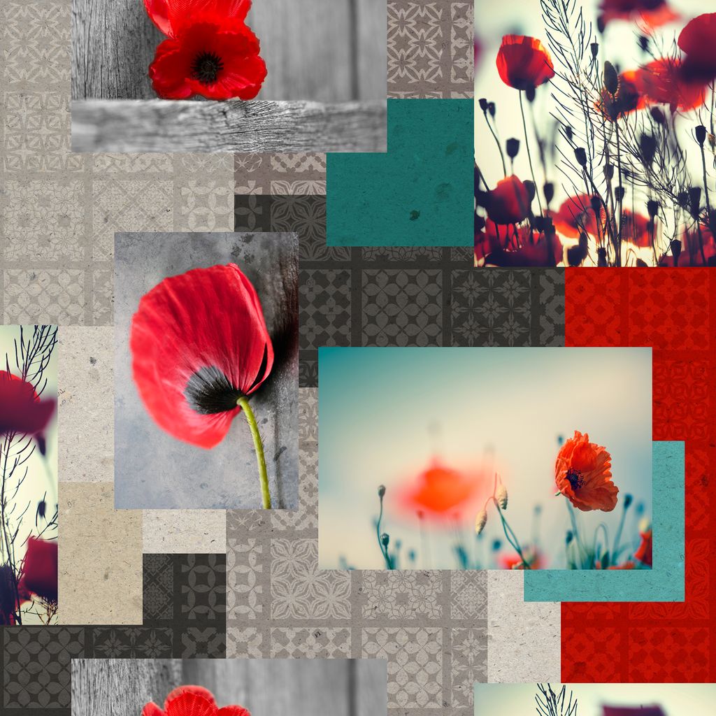 PVC Tischdecke Amapola Wachstuch · Eckig · Länge & Breite wählbar· abwaschbare Tischdecke · Mohnblume Mohn rot schwarz grün, Größe:140 x 2...