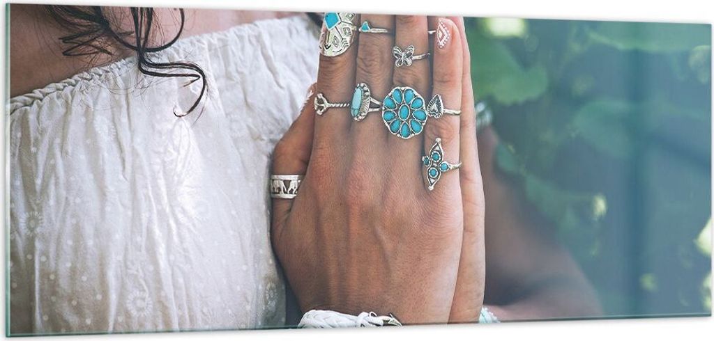 Bilder auf glas - Einteilig - Hände Schmuck Boho - 100x40cm - Glasbilder - Wandbilder - Bilder - zum Aufhängen bereit - Wanddekoration aus Glas -...