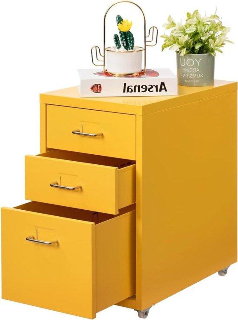 Mobiler Archivierschrank mit 3 Lademöbeln - rollender metallener Bügel - gelb, für Heim und Büro Ladeblock