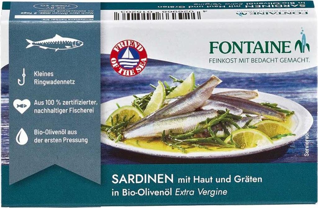 Sardines avec peau & arêtes - Huile d'olive 120g Image du produit 