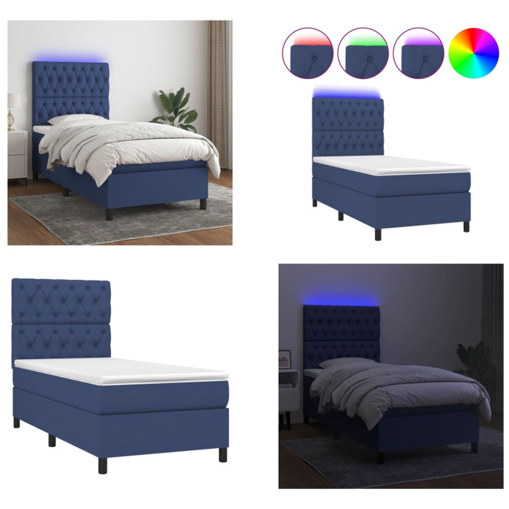vidaXL Boxspringbett mit Matratze & LED Blau 80x200 cm Stoff - Boxspringbett - Boxspringbetten - Bett - Schlafzimmermöbel