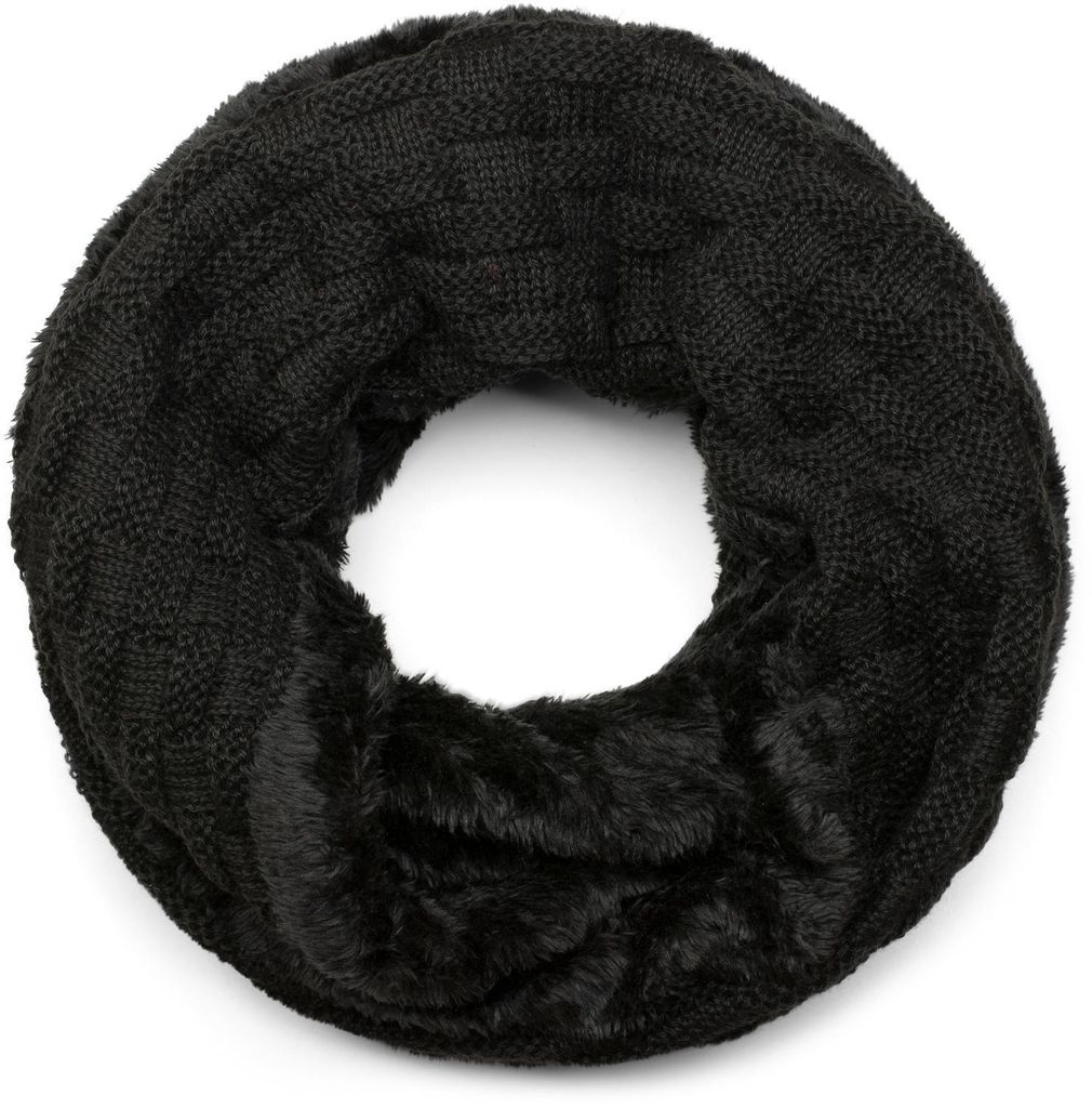 styleBREAKER warmer Feinstrick Loop Schal mit Flecht Muster und sehr weichem Fleece Innenfutter, Schlauchschal, Uni 01018150
