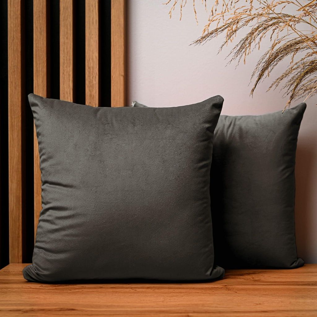 MG Design 2er Set Kissenbezüge 40 x 40 cm in Grau - mit Reißverschluss, samtig-weich mit dezentem Schimmer, pflegeleicht & langlebig