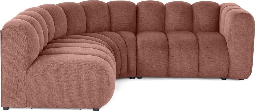 Lisa Design Debbie - modulares Ecksofa links 4-Sitzer mit Armlehne aus strukturiertem Stoff , Rosa