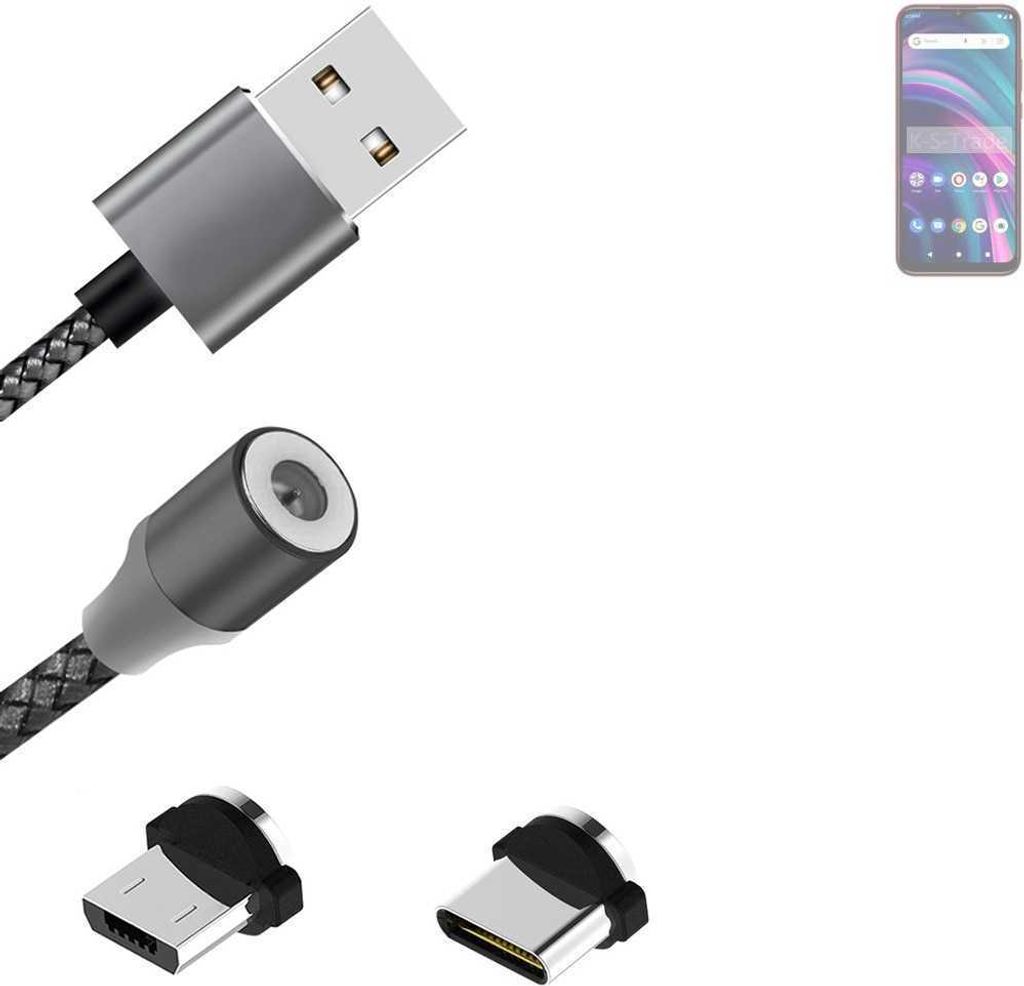 K-S-Trade Hochwertiges Magnet-Lade-kabel Sync-Kabel Daten-Kabel für BLU G51 mit USB-Typ-C-Anschluss und Micro-USB-Anschluss 2A bis zu 480mbps