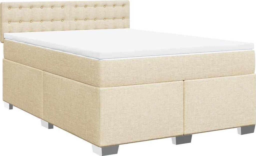 vidaXL Boxspringbett mit Matratze Creme 140x190 cm Stoff