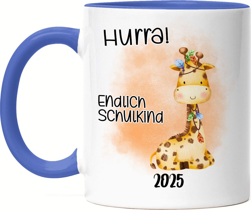 Endlich Schulkind 2025 Giraffe Tasse Blau Schulstart Geschenk zur Einschulung Sohn Schulanfang Schuleinführung