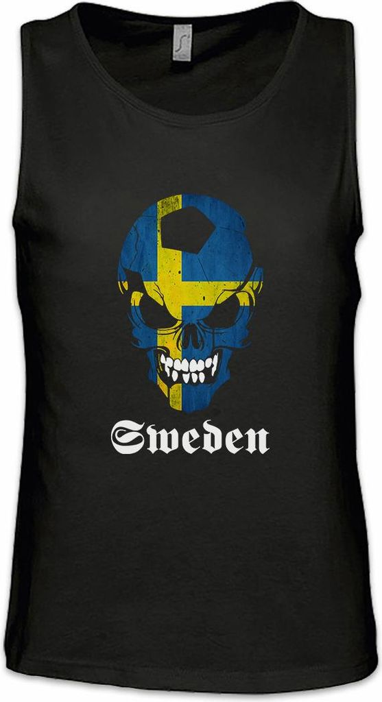 Urban Backwoods Classic Sweden Football Skull Flag, Ärmelloses T-Shirt, Farbe: Schwarz, Größe: 4XL