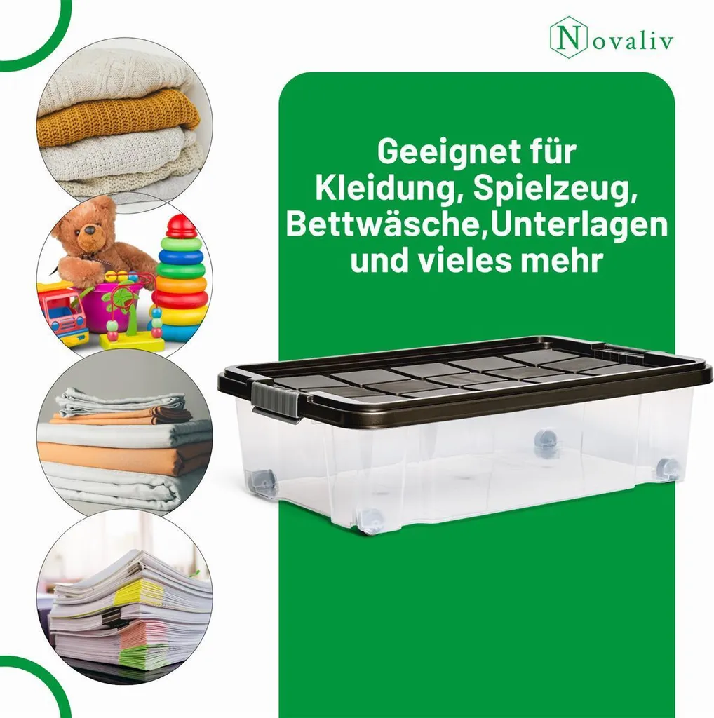 Bac de Rangement sous Lit à Roulettes 28L Anthracite Novaliv - Lot de 2