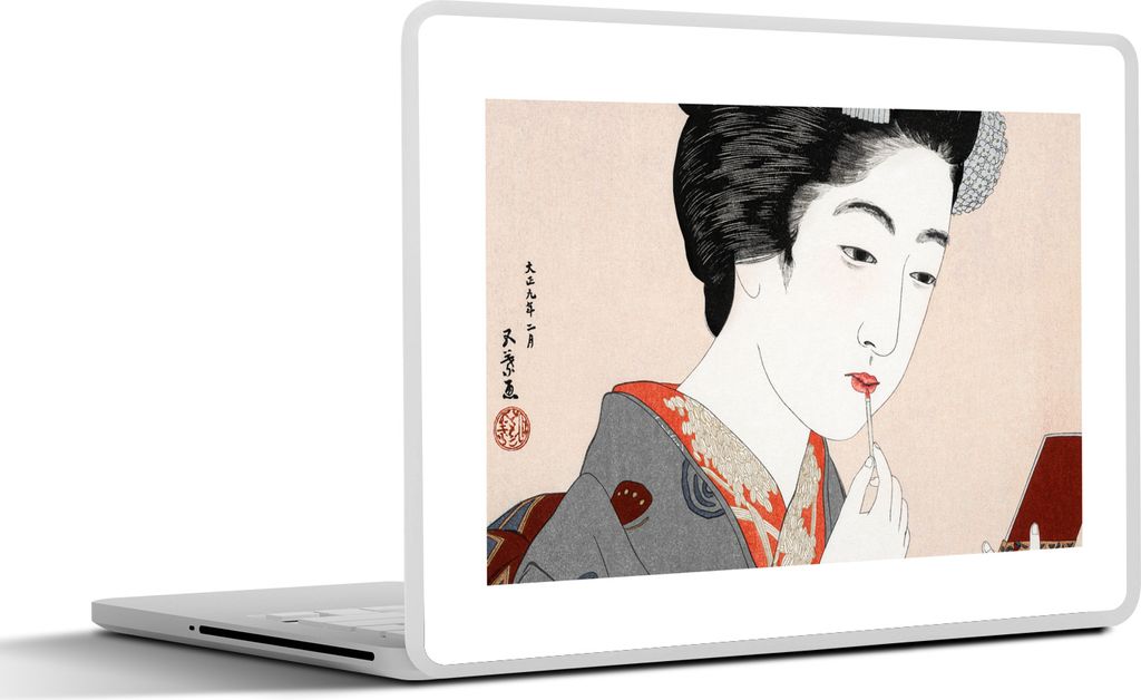 MuchoWow Laptop Aufkleber Sticker Cover Frau - Make-up - Japanisch - Vintage 25x18 cm - Laptop-Deko