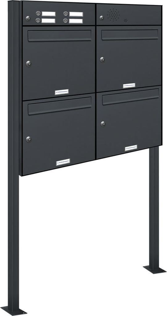 4er Briefkasten Standanlage Freistehend RAL 7016 Anthrazit Klingel