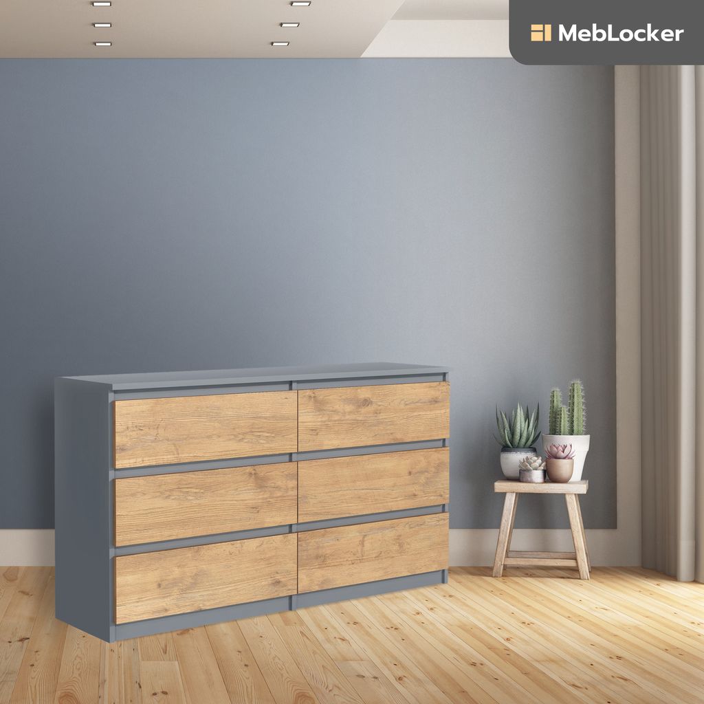 MebLocker Kommode Mit 6 Schubladen - 120cm Breite, Anthrazit, Für Wohnzimmer & Schlafzimmer