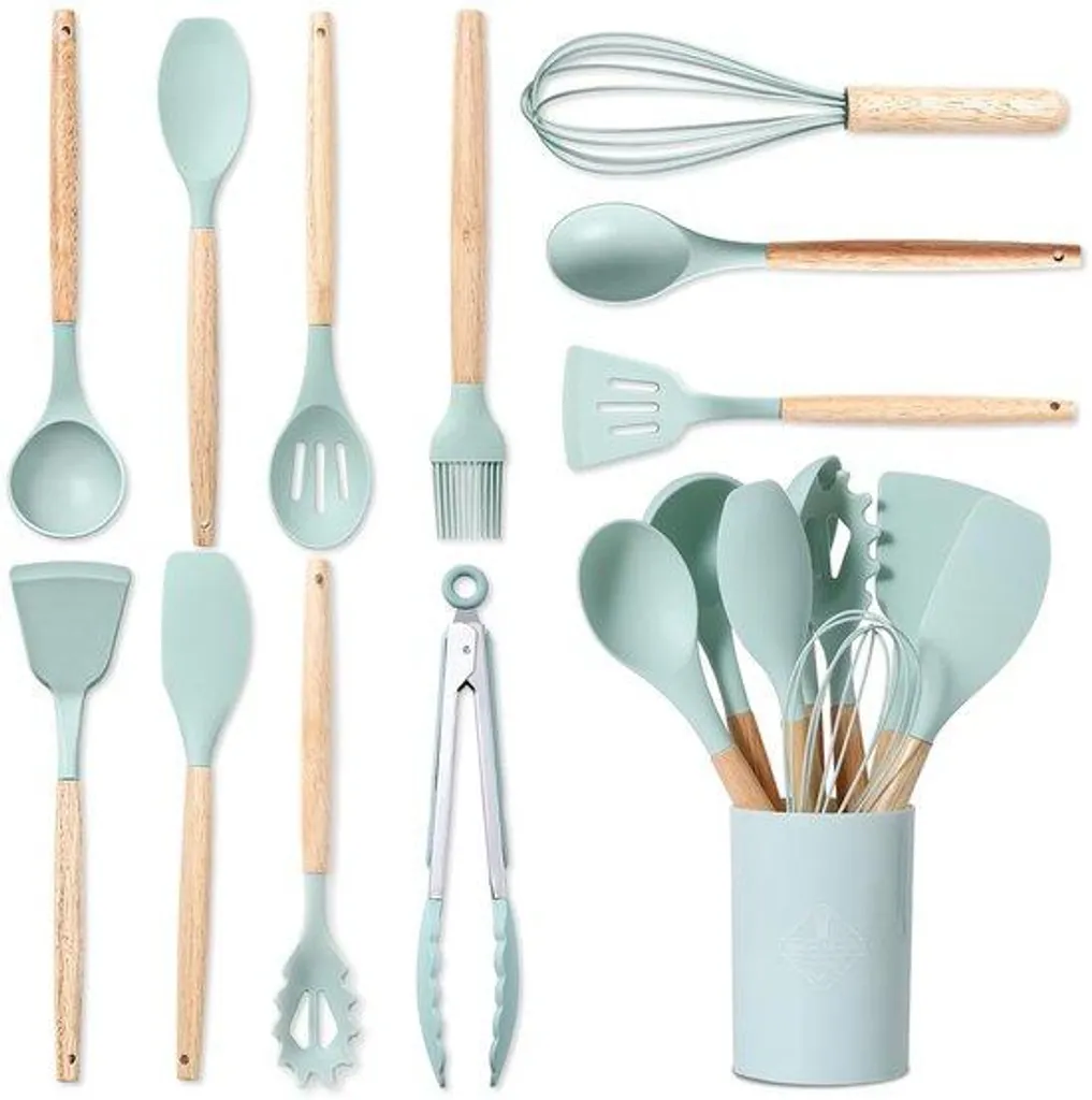 Ustensiles de cuisine silicone résistants chaleur lot de 12 pièces vert
