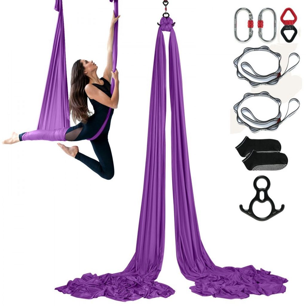Aerial-Yoga-Hängematte Set 8 x 2,8 m, Lila - Aerial-Yoga-Schaukel Air Fliegen - Indoor Aerial-Yoga-Hängematte Schaukel 1000 kg Max. Tragfähigkei...