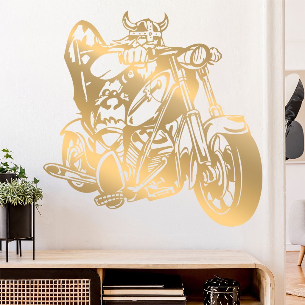 Wikinger Biker Wandtattoo in 6 Größen - Wandaufkleber Wall Sticker - Dekoration, Küche, Wohnzimmer, Schlafzimmer, Badezimmer