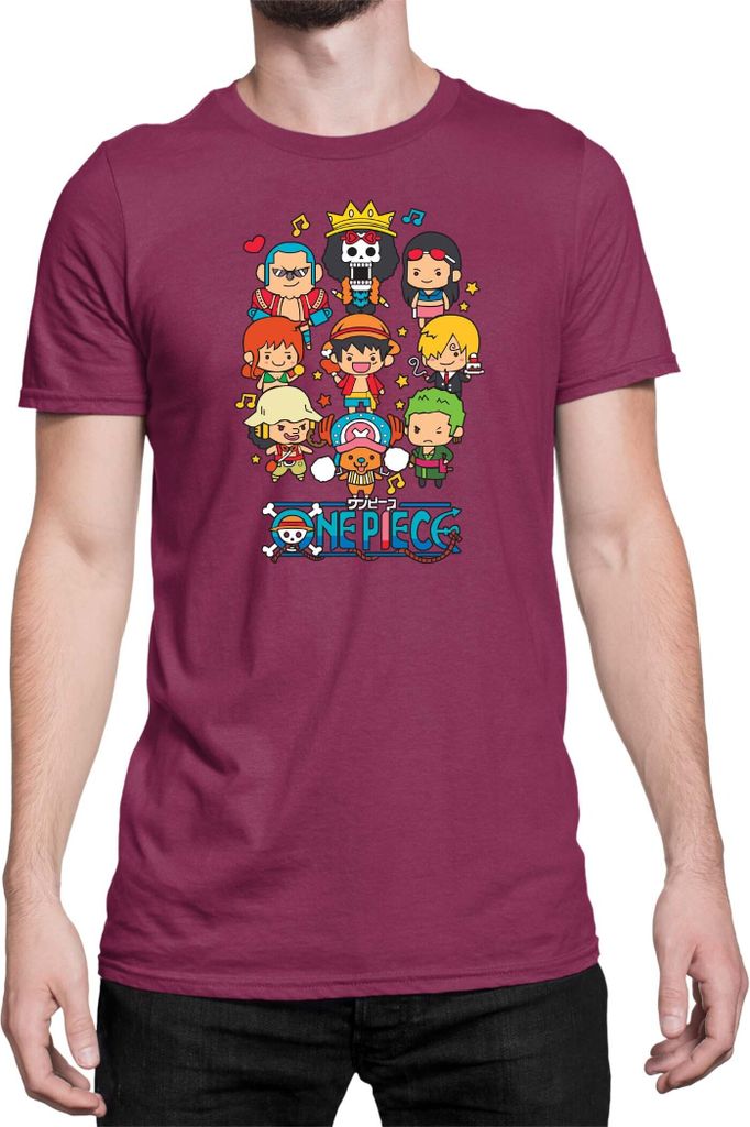 Herren T-Shirt Japan Anime Manga One Manga Piece Anime Heroes Chibi Heroes Chibi, Man 3XL / Burgundy