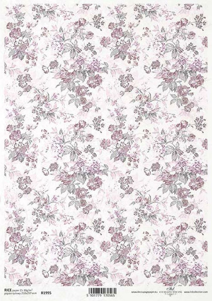 ITD Reispapier Decoupage Bastelpapier, R1995 Tapetenmotiv, Blumen in Rosatönen