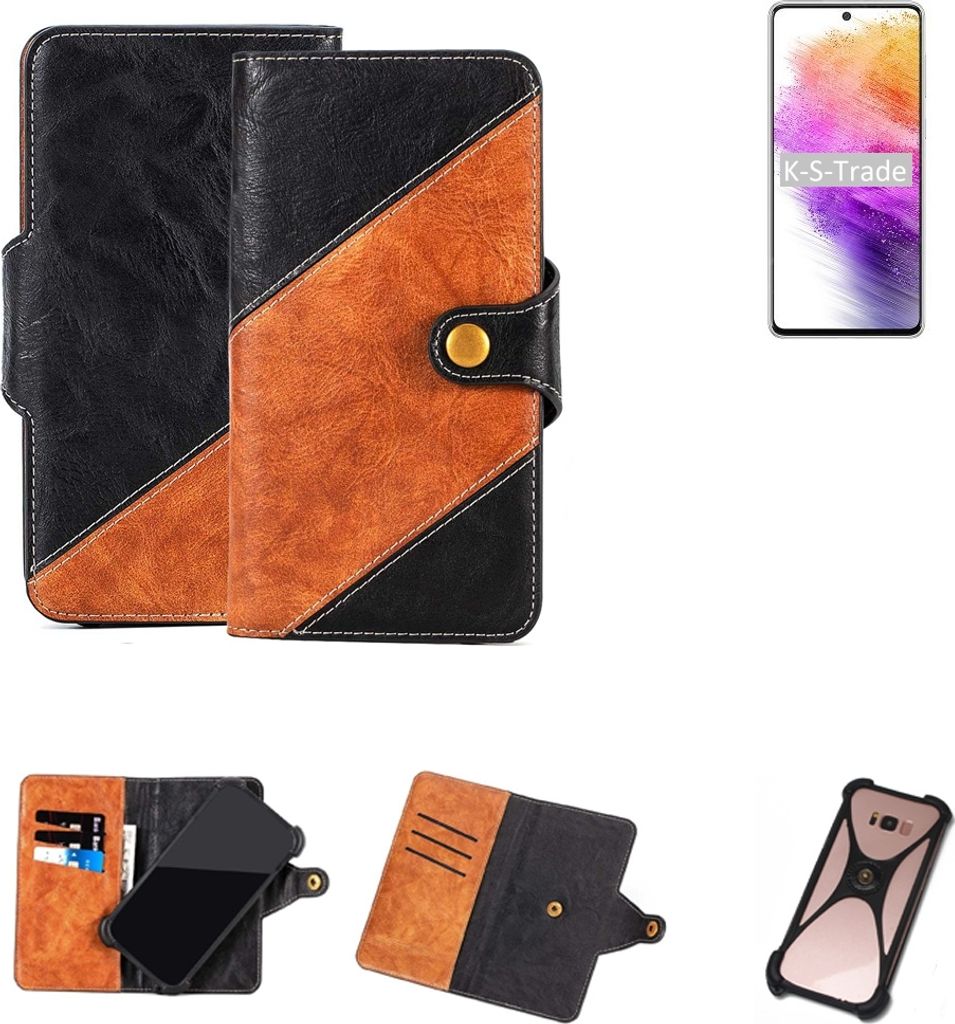 K-S-Trade Handyhülle Schutzhülle Bookstyle Case Wallet-Case kompatibel mit Samsung Galaxy A73 5G Handy Cover Bumper Klapphülle schwarz hellbraun 1x