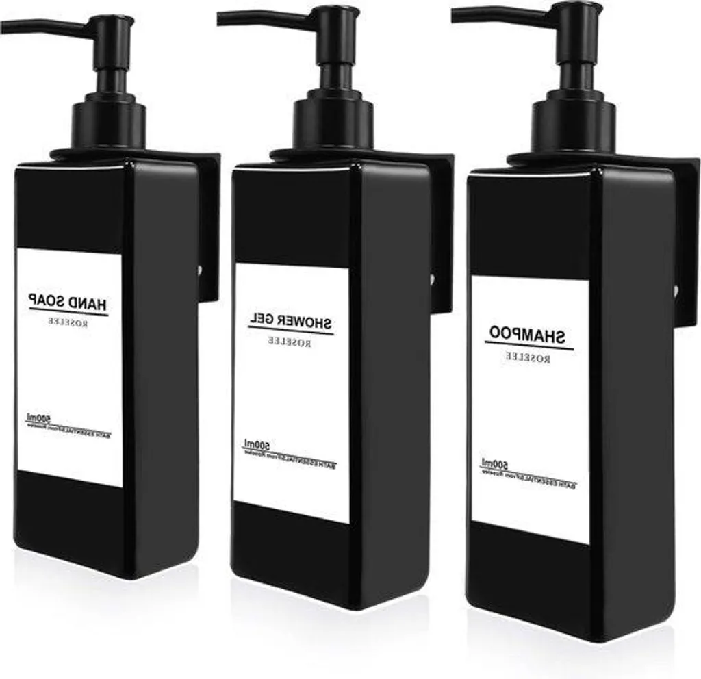 Distributeur de savon mural noir 500 ml résistant avec bouton poussoir