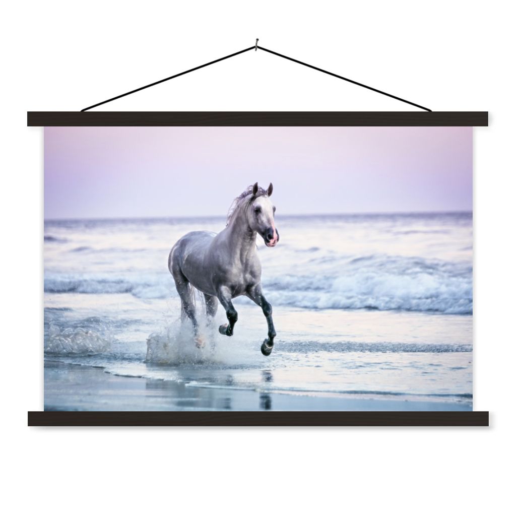MuchoWow Textilposter Pferd - Meer - Pastell 60x40 cm mit schwarzem Rahmen - Hölzernes