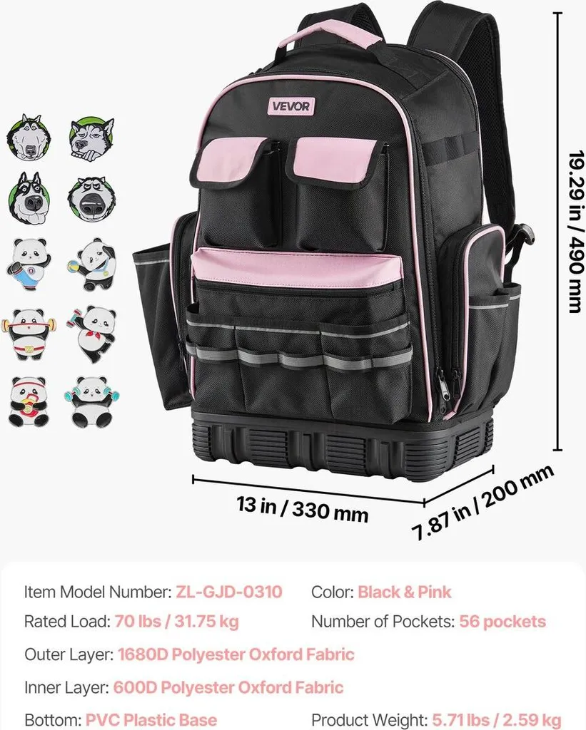 Sac à dos de chantier porte-outils 56 compartiments avec base rigide - 7